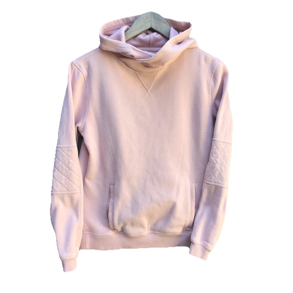 Marine Layer Women's XS Pink Fleece Hoodie Quilted Elbows Pullover Sweatshirt
